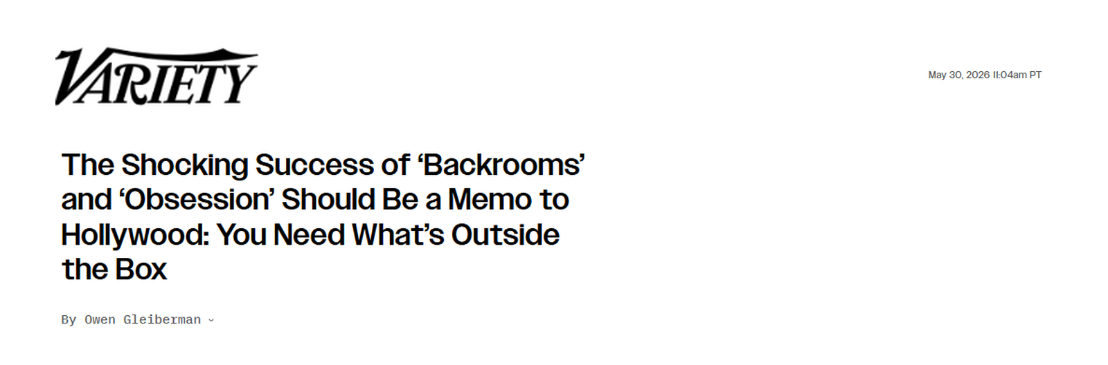 Variety: The Shocking Success of 'Backrooms' and 'Obsession' Should Be a Memo to Hollywood